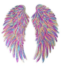 Gold Silver Rainbow Sequin Feather Angel Wings Couser le fer sur les plaques 33 cm pour la robe Jeans Shirt DIY Appliques décoration9551571