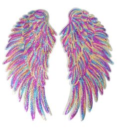 Gold Silver Rainbow Sequin Feather Angel ailes coudre le fer sur les plaques 33 cm pour la robe jeans chemise bricolage Appliques décoration1574776