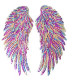 Gold Silver Rainbow Sequin Feather Angel ailes coudre le fer sur les plaques 33 cm pour la robe jeans chemise bricolage Appliques décoration3068680
