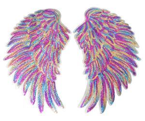 Alas de ángel de plumas de lentejuelas de plano de oro de oro de la lentejuelas coseras de hierro en parches 33 cm para vestir camisa de jeans apliques decoración3391184