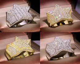 Gol Silver Ring Stones Hip Hop Hop Hop Bling Cubic Zirconia Fivetpointed Star Rings for Men Women Jewelry8447261