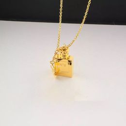 Gouden zilveren rozenkleur luxe ketting parfum fles hanger kettingen eenvoudige letter origineel logo roestvrij staal mode ketting