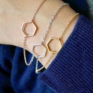 Gold Silver Simple Hollow Line zeshoekige armband uitgesneden open sexangle armbanden geometrische sieraden voor vrouwen