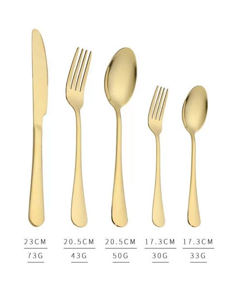 Ensemble de couverts en acier inoxydable or argent, argenterie de qualité alimentaire, ustensiles comprenant couteau, fourchette, cuillère cuillère à café P1216