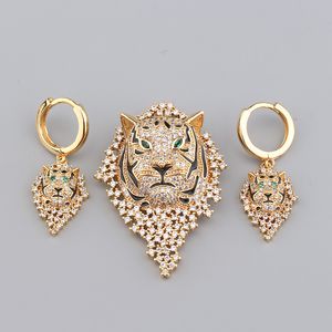 Gouden zilveren tijgerdier diamantketens charme oorbellen