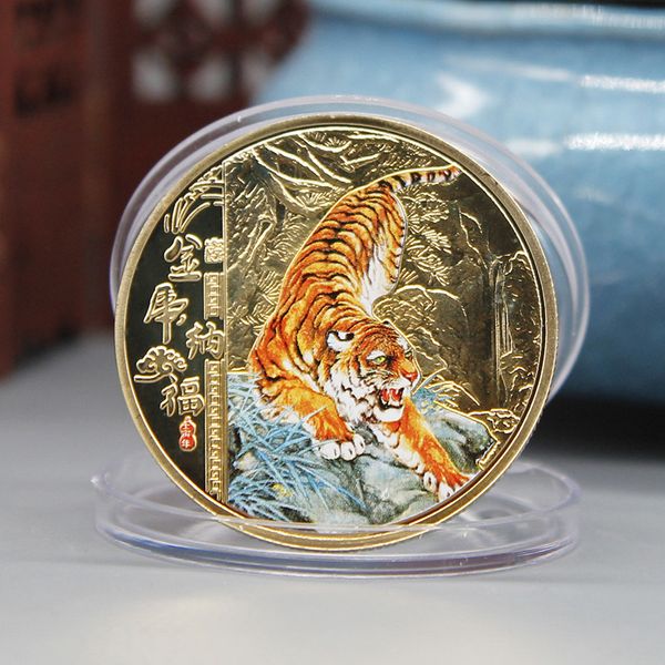 Or argent douze pièces de monnaie tigre du zodiaque année du tigre objets de collection 2022 cadeau pièce de Culture chinoise