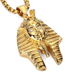 Or argent Vintage Classique Égyptien Pharaon Tête En Acier Inoxydable Pendentif Collier Pour Hommes Femmes Hip Hop Bijoux
