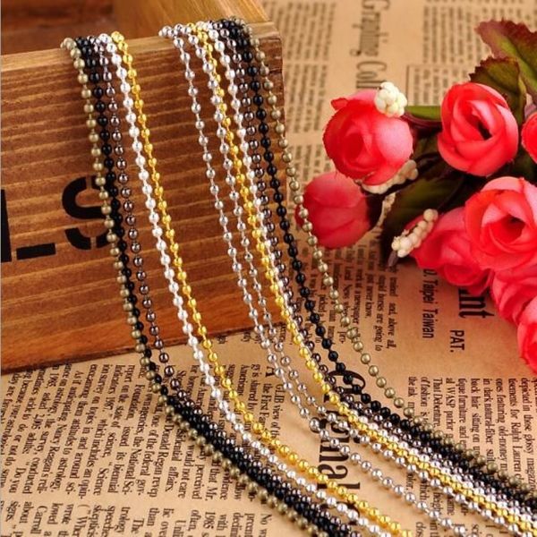 Or argenté noir 1 5mm 2 4mm 70cm chaîne de perles colliers boule de perles chaîne de perles en acier inoxydable boucle de ceinture Necklaces273w