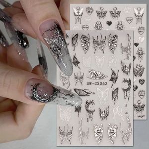 Gold silvery blocking nail decals Floaty butterfly Nail Stickers love large butterfly fairy nail Transfer Decal