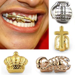 Gold Singl Tth Grillz Bracs Punk Hip Hop Crown Cross Gun Dntal Mouth Vampir Fang Grills Cap Cosplay Cosplay Costum Party Rappr Body Jwlry Cadeaux