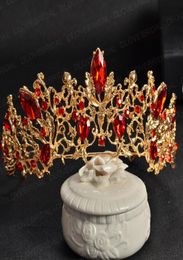 Gouden Siver Bridal Tiara met rode kristal hoogwaardige prachtige grote grote optocht kroon geen kam brithdday feest po haaraccessoires2916127