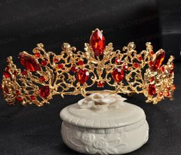 Gouden Siver Bridal Tiara met rode kristal hoogwaardige prachtige grote grote optocht kroon geen kam brithdday feest po haaraccessoires5415268