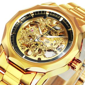 Gouden skelethorloge voor heren Mechanische heren horloges topmerk luxe automatische polshorloges stalen riem casual