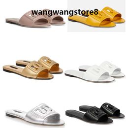 Gold Sliver Leather Luxury Design Dames Sandaal Slippervlakten Uitgebracht Slides Cutout Stijl Open Toe Summer Pop Sandals Card 35-42