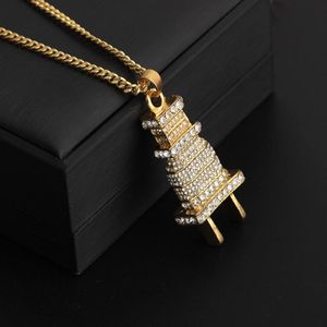 Hanger Kettingen Goud / Sliver Plated Shellhard Elektrische Plug Vorm Mannen Dames Charm Chains Bling Hip Hop Sieraden Gift