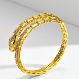 Cadena de serpientes de oro con pulseras de diamantes Mujeres Sterling Sier Gift Designer Pulsera Torque Joya de moda Amor Azuleal emocionado