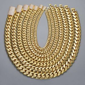 Gouden solide zware choker Miami Cuban Link-ketting ketting voor mannen vrouwen 10-22 mm 18 inch ijs uit de diamanten flap gesp hiphop sieraden groothandel