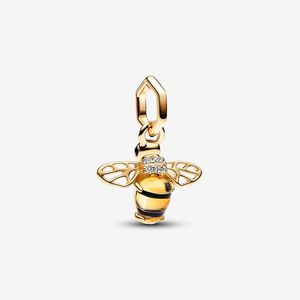Gouden Sprankelende Bee Dangle Charm Pandoras 925 Sterling Zilver Luxe Bedelset Armband Maken van bedels Designer Ketting Hanger Originele doos Fabrieksgroothandel