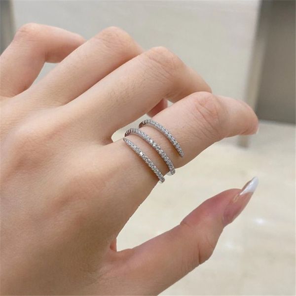 or spirale designer bande anneau pour femme diamant 925 argent sterling spirale zircone bagues de fiançailles bijoux de luxe femmes filles ami saint valentin cadeau boîte