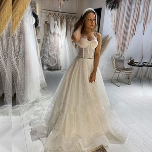 Robe de mariée en Tulle à reflets pulvérisés en or, robe de mariée à bretelles scintillantes, jolie robe de mariée ligne A