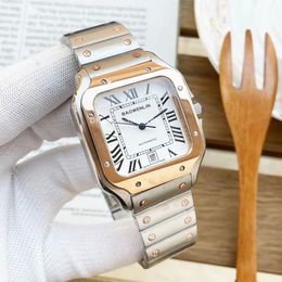 Goud vierkant herenhorloge 40 mm Genève echt roestvrij staal mechanische horloges kast armband mode auto datum horloges Montre De Luxe horloges zwart zilver