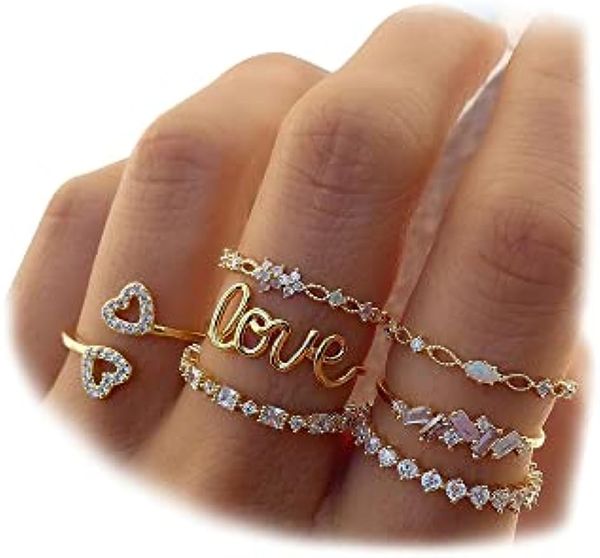 Juego de anillos de nudillos de estrella lunar apilables de oro para mujeres adolescentes y niñas, anillos apilables ligeros y delicados boho, paquete de anillos midi vintage, regalo de joyería para ella