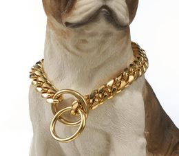 Acier inoxydable doré 10121416mm collier de chien fort des chiens de chien colliers de chaîne de trumbas pour les grands chiens pitbull1739149
