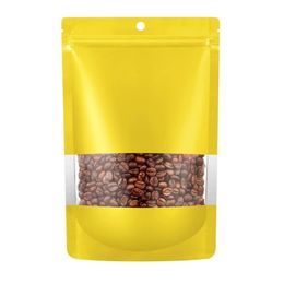 Gouden opstaan ​​Matte aluminiumfolie Zelfafdichtingszakken met helder voorruit Warmte-afwezigheidszaal Hersluitbaar zakje voor voedselopslag LX4327