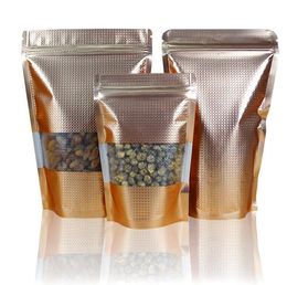 Gold Stand Up Mylar Zip Tassen met Venster Aluminium Folie Resealable Food Packing Pouch Seal Folie Snoep Snacks Verpakking Bags02