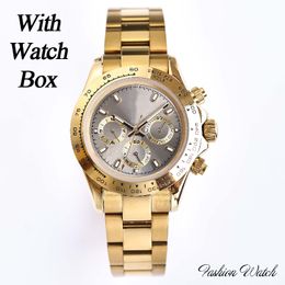Gold Riem Gray Dial Designer Mens Watches Automatische beweging Watch Waterbestendige top hoogwaardige sport luxueuze polshorloges chronograaf met horlogebox