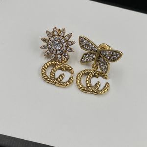 Gold Stud Designer pour femmes boucles d'oreilles cerceaux bijoux vintage pendant diamant fleur dragoy papillon boucles d'oreilles en cadeau