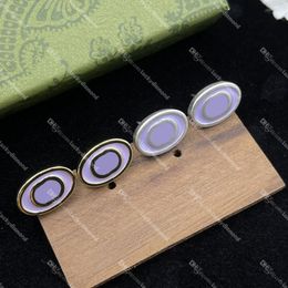 Boucles d'oreilles en or pour femmes avec lettres imbriquées, créoles violettes avec boîte, bijoux de créateur