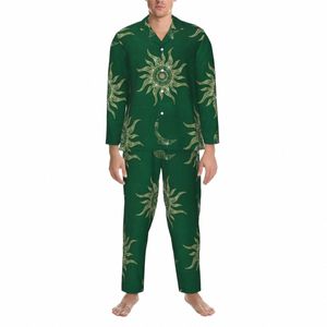 Gouden Zon Mo Pyjama Set Mandala Groen Fi Nachtkleding Paar Lg Mouw Losse Nacht Tweedelige Nachtkleding Grote Maat 2XL C8X4 #