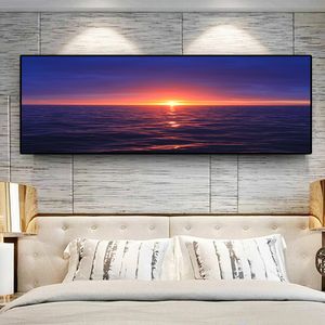 Puestas de sol doradas, cielo azul, Panorama Natural, paisaje, pintura en lienzo, Cuadros, carteles e impresiones, arte de pared, imagen para sala de estar