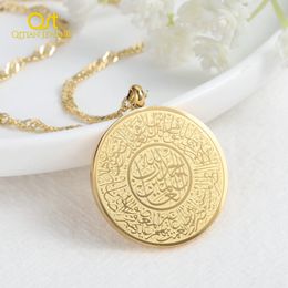 Gold Surat al-Fatiha Collares para mujeres caligrafía islámica personalizada Corán Regalos de acero inoxidable Joya colgante musulmana 240410