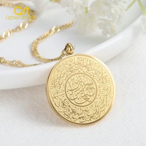 Gouden surat al-fatiha kettingen voor vrouwen gepersonaliseerde islamitische kalligrafie koran roestvrijstalen geschenken moslim hanger sieraden 240410