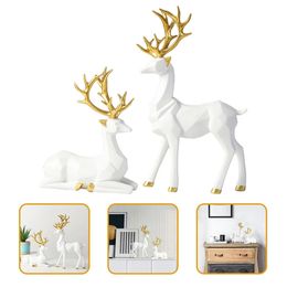Decoración de mesa dorada, adornos de alce de Origami, estatuas, objetos decorativos de animales para el hogar, estatuilla de ciervo blanco, decoración navideña 240318