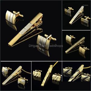 Pince à cravate en or et ensemble de boutons de manchette pour hommes Clips de compteur classiques Ensembles de boutons de manchette Barre de cuivre Collier d'or Broche Bijoux1 Drop Delivery 2021 Cuff Link