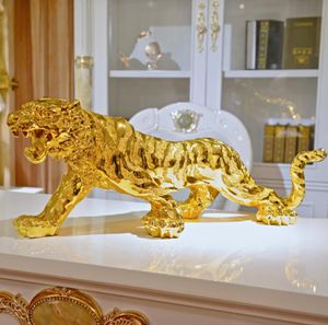 Figurines de Sculpture de tigre d'or Statue de résine géométrique léopard nouveaux grands ornements de bureau de haute qualité ou cadeau d'intérieur de voiture
