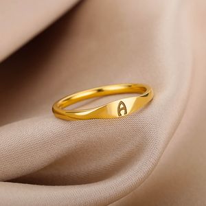 Goud kleine eerste ringen voor vrouwen mode a-z letter vinger roestvrijstalen ring esthetische bruiloft sieraden cadeau bijoux femme