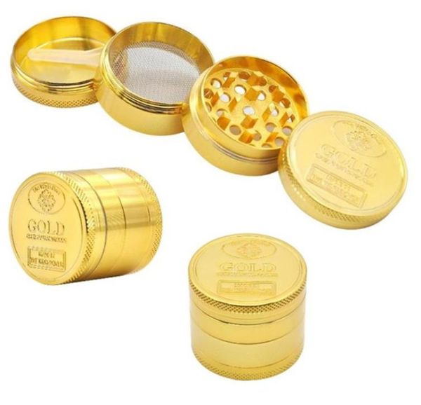 Molinillos de tabaco dorados 40 mm 4 capas Molinillos de humo de aleación Molinillo de pimienta Muller manual de metal Accesorios para fumar LXL14805484821