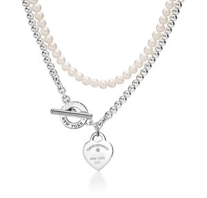 Collier pendentif de perle de couple or ensemble Double couche Fine bijoux chaîne de liaison chaîne pour femmes fille femme maman couple de mode fête de mode cadeaux élégants