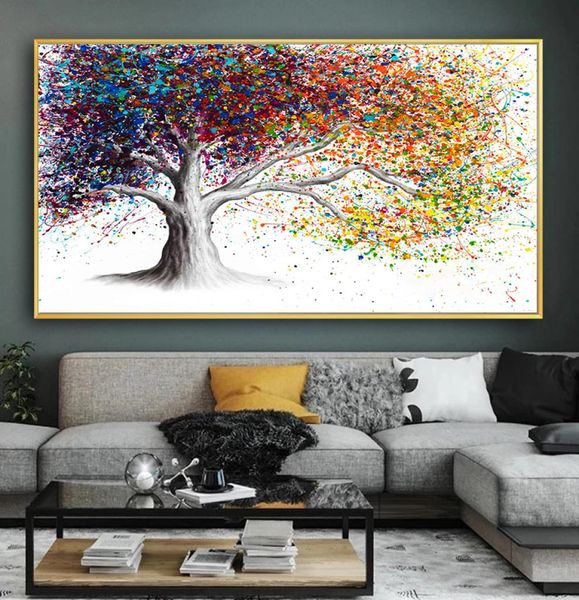 Pintura al óleo de árbol de oro, carteles de paisaje abstracto, impresiones en lienzo de gran tamaño, cuadro artístico de pared para sala de estar, decoración del hogar 3282922