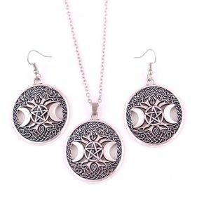 Or Triple lune déesse Wicca pentagramme amulette magique pendentif femmes arbre lune colliers boucle d'oreille ensemble bijoux 1150796