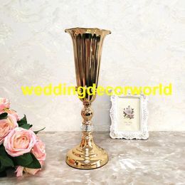 Gouden trompetvazen ​​gepolijst metaal lange bruiloft centerpieces vazen ​​decor415