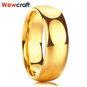 Anillo de carburo de tungsteno dorado para hombre y mujer, alianza de boda, anillos de compromiso, cúpula pulida, ajuste cómodo, grabado personalizado gratis