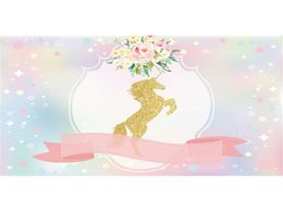 Or Licorne Fête D'anniversaire Pographie Toile De Fond Ruban Rose Numérique Imprimé Fleurs Bokeh Baby Shower Po Fond pour Studio7779228