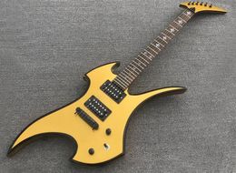 Goldfarbene, ungewöhnliche E-Gitarre mit Humbucker-Tonabnehmern, Palisander-Griffbrett, kann individuell angepasst werden