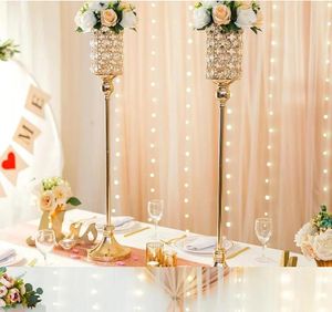 Vases en or Crystal Flower Stand Metal Flowers Centres de supports pour les mariages de table de mariage d'anniversaire