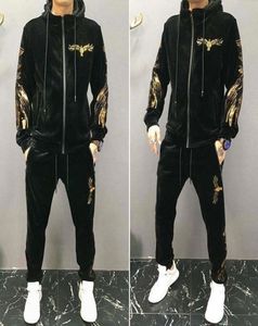 Gold Velvet Pleuched Pleuche Casual Sports Suit Men039s Slim Hiver Twopiece Men039 Fashion 2011094740906